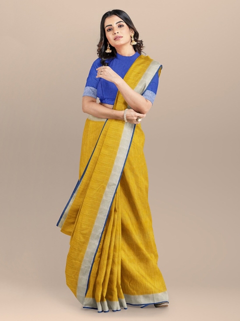 

BharatSthali Yellow Pure Cotton Woven Design Jamdani Saree