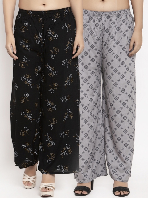 

KLOTTHE Women Pack Of 2 Printed Straight Palazzos, Grey