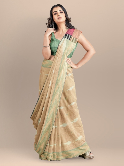 

BharatSthali Beige Pure Cotton Woven Design Ikat Saree