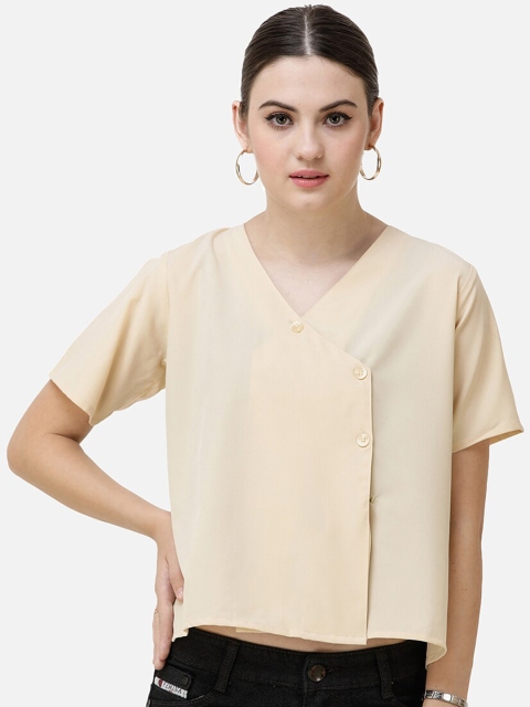 

DECHEN Women Beige Slim Fit Solid Casual Shirt