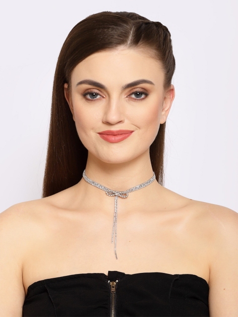 

AVANT-GARDE PARIS Rhodium-Plated Silver-Toned & White Stone-Studded Choker Necklace