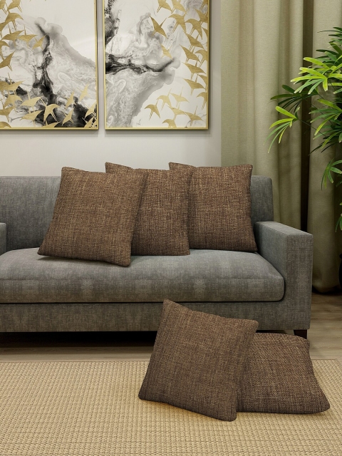 

KLOTTHE Set Of 5 Brown Solid Square Cushion Covers with Filler