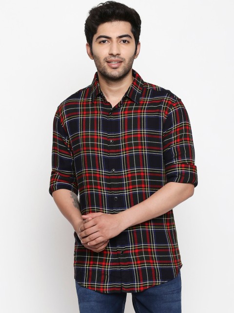 

Mufti Men Black & Red Slim Fit Checked Casual Shirt