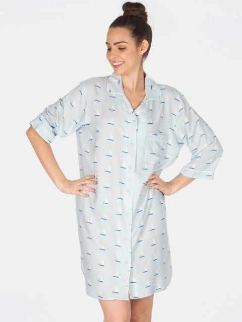 

Smugglerz Women Blue & White Printed Sleep Shirt