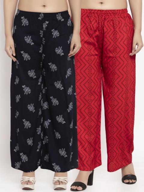 

KLOTTHE Women Pack Of 2 Printed Straight Palazzos, Black
