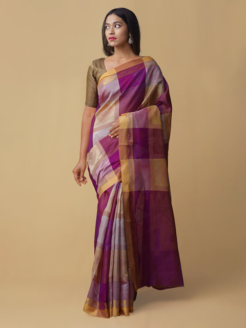 

Unnati Silks Multicoloured Checked Jamdani Saree, Multi