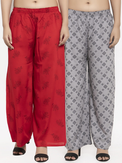 

KLOTTHE Women Pack Of 2 Red & Grey Printed Straight Palazzos