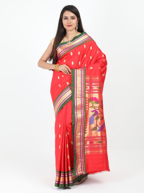 

SABOO COLLECTIONS Red Pure Silk Woven Design Paithani Saree