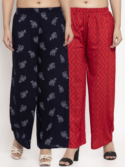 

KLOTTHE Women Pack Of 2 Red & Navy Blue Printed Palazzos