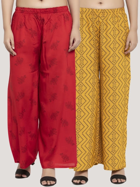 

KLOTTHE Women Pack Of 2 Red & Yellow Printed Straight Palazzos