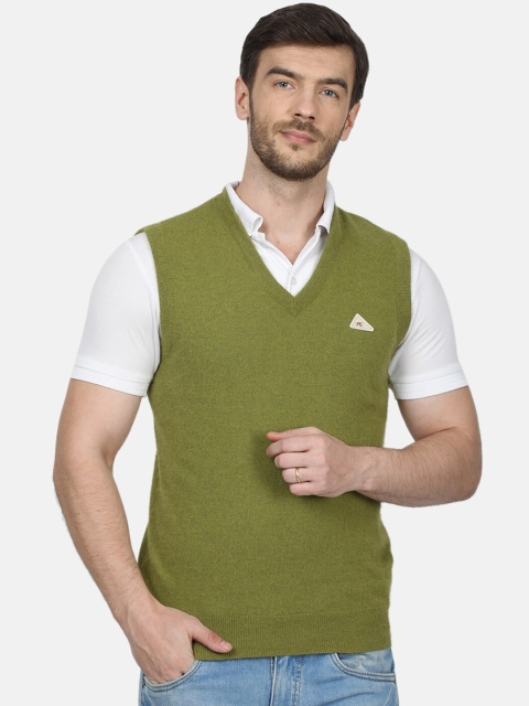 

Monte Carlo Men Olive Green Solid Woollen Sweater Vest