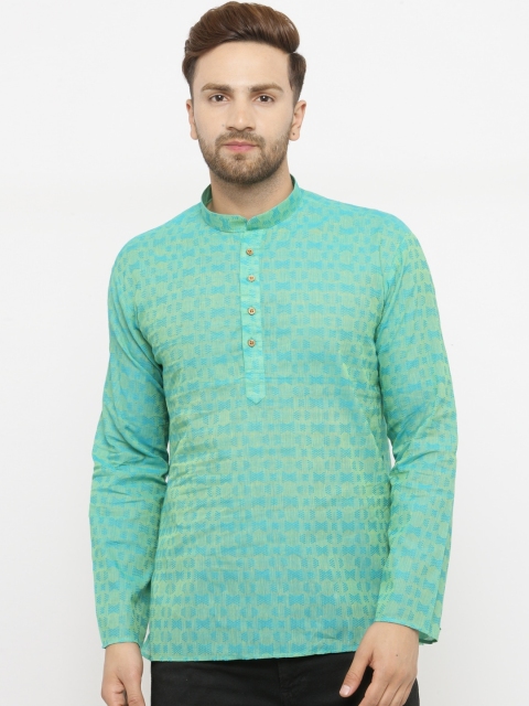 

RG DESIGNERS Men Blue Embroidered Straight Kurta