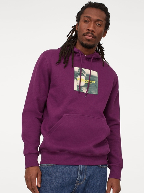 

H&M Men Purple Printed hooded top