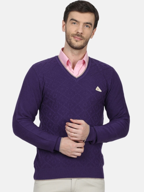 

Monte Carlo Men Purple Self-Design Pullover Sweater