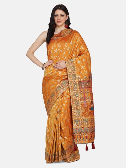 

BOMBAY SELECTIONS Orange & Mustard Woven Design Banarasi Saree