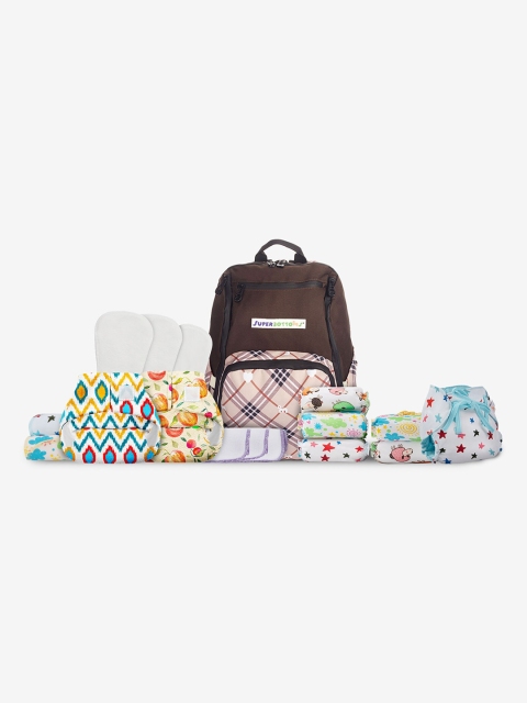 

SuperBottoms Kids Pack of 13 Brown & White Printed Organic Cotton Hospital Bag Kit