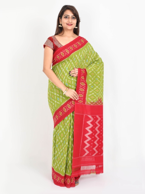 

SABOO COLLECTIONS Green & Maroon Pure Handloom Silk Woven Design Ikat Saree