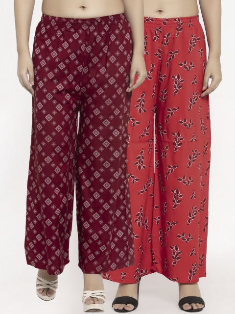 

KLOTTHE Women Pack Of 2 Maroon & Red Printed Straight Palazzos