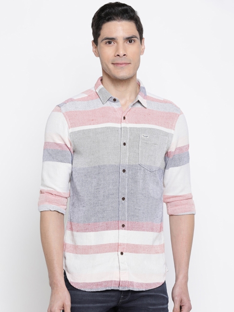 

Wrangler Men Off-White & Grey Regular Fit Striped Casual Shirt
