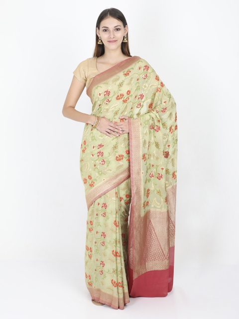 

SABOO COLLECTIONS Green & Rust Pure Silk Woven Design Banarasi Saree
