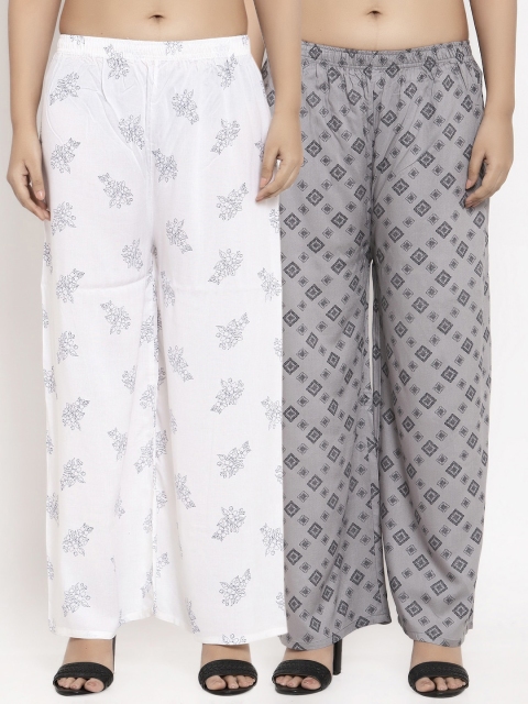 

KLOTTHE Women Pack Of 2 Printed Straight Palazzos, White