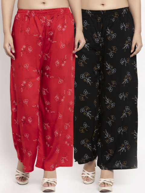 

KLOTTHE Women Pack Of 2 Black & Red Printed Straight Palazzos