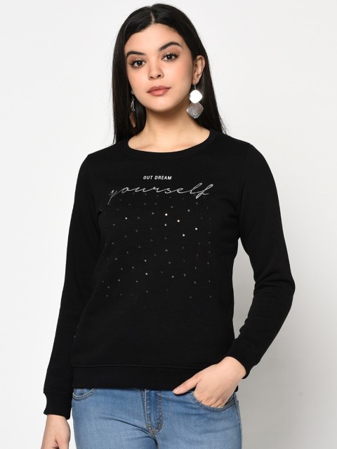 

METTLE Women Black & Off-White Printed Sweatshirt