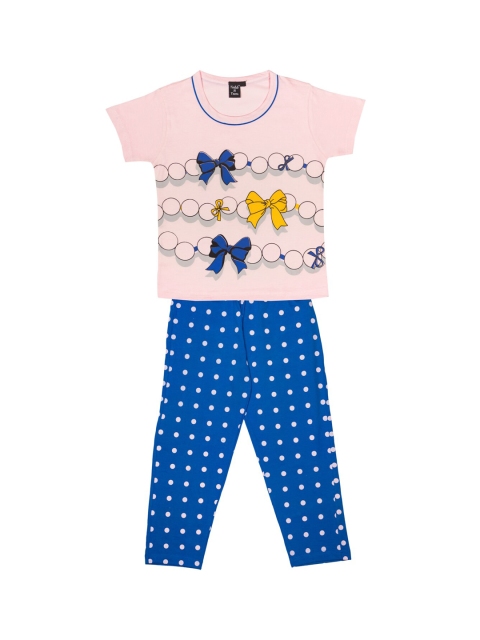 

Todd N Teen Girls Pink & Blue Printed Night suit
