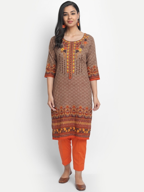 

7Threads Women Brown Printed Straight Kurta