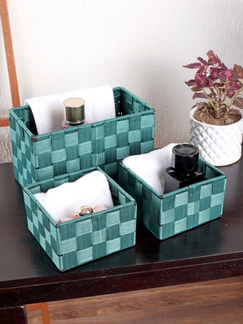 

My Gift Booth Set Of 3 Green Checked Sustainable Wire Basket