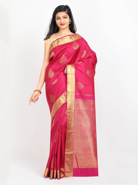 

SABOO COLLECTIONS Magenta Pure Silk Woven Design Kanjeevaram Saree