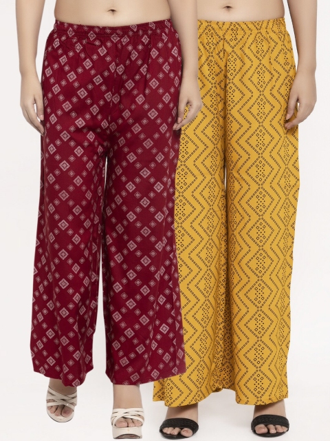 KLOTTHE Women Pack Of 2 Printed Straight Palazzos, Maroon