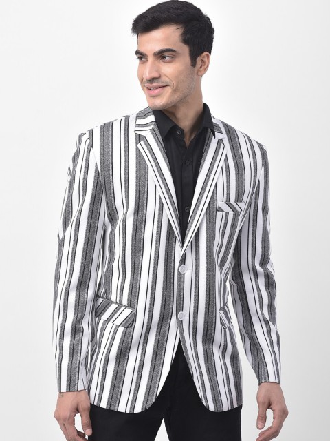 

LUXURAZI Men White & Grey Striped Tailored-Fit Single-Breasted Blazer
