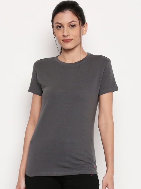 

XIN Women Grey Solid Round Neck T-shirt