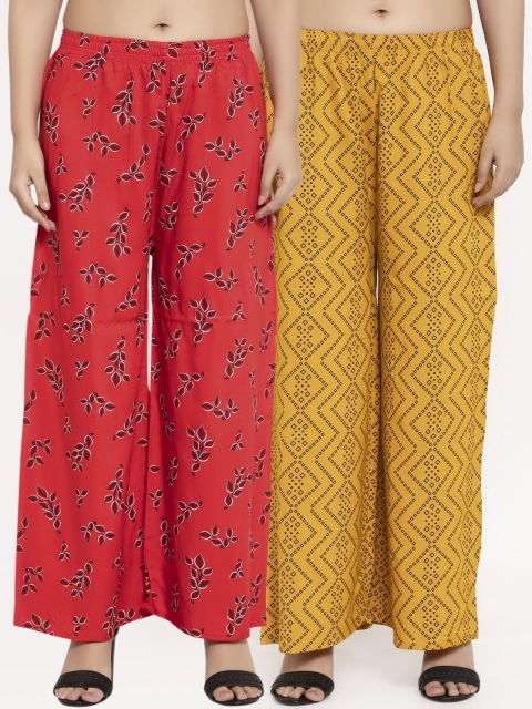 

KLOTTHE Women Pack Of 2 Red & Yellow Printed Straight Palazzos