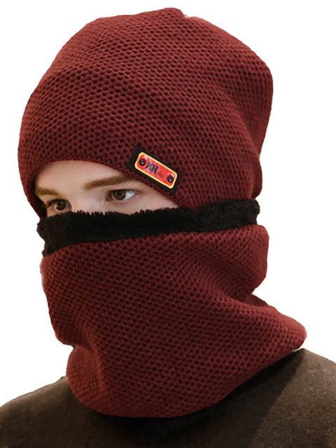 

Bunnywave Unisex Red Solid Beanie & Neck Warmer