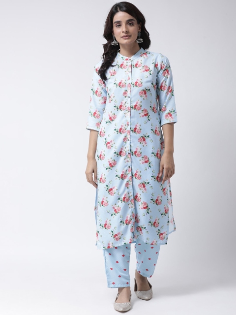 Hangup Women Blue & Red Floral Printed Kurta with Palazzos