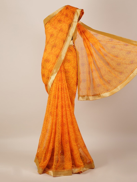 Pothys Yellow Printed Poly Georgette Saree