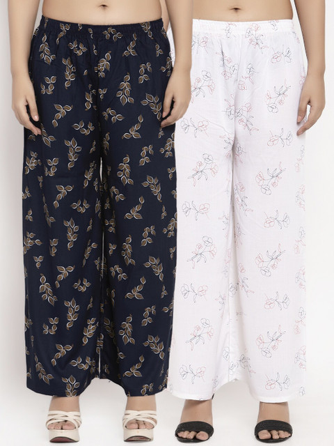 

KLOTTHE Women Pack Of 2 Printed Straight Palazzos, Navy blue