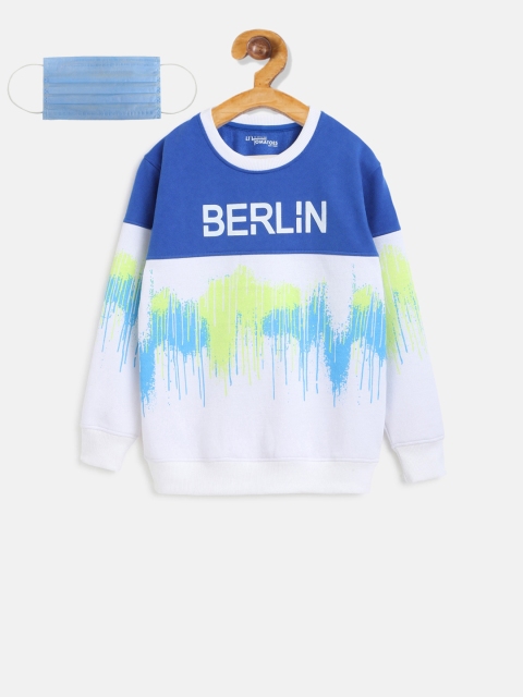 

Lil Tomatoes Boys Blue & White Printed Sweatshirt & 3-Ply Surgical Mask