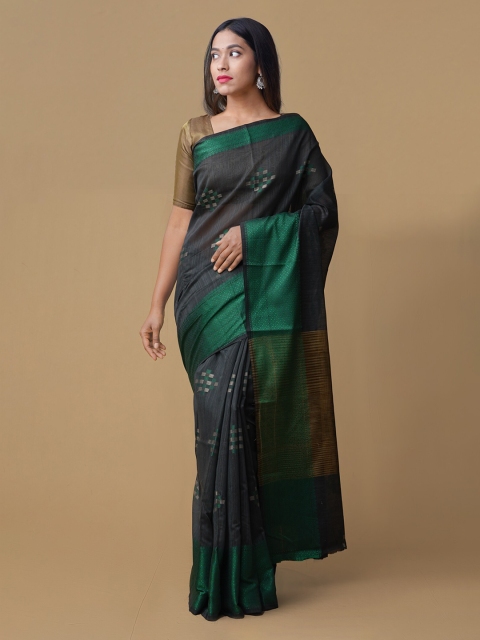 

Unnati Silks Grey & Green Silk Cotton Woven Design Jamdani Saree
