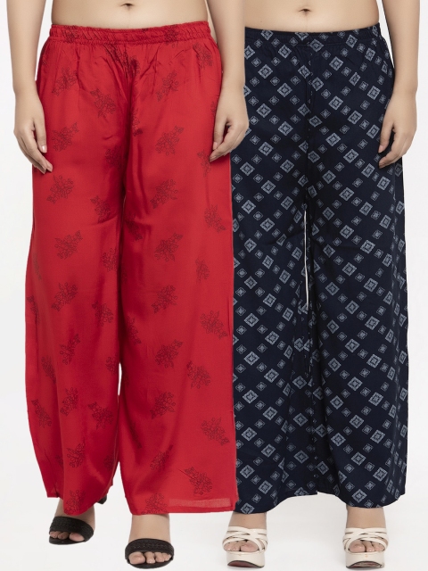 

KLOTTHE Women Pack Of 2 Printed Straight Palazzos, Red