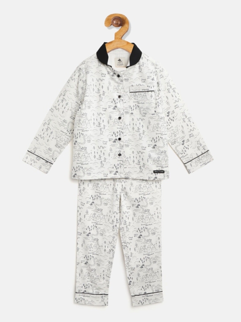 

Cherry Crumble Boys White & Black Printed Night Suit