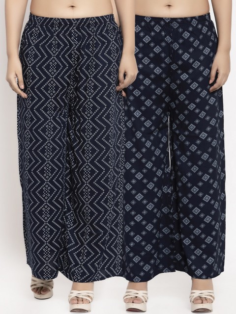 

KLOTTHE Women Pack Of 2 Printed Straight Palazzos, Navy blue