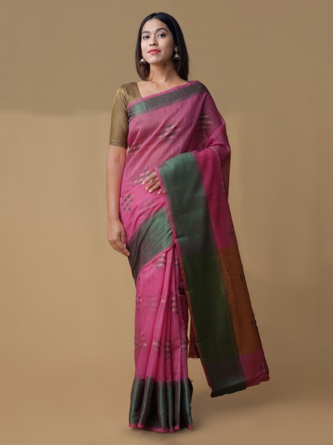 

Unnati Silks Pink Silk Cotton Woven Design Jamdani Saree