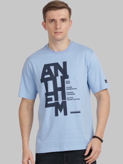 

ANTHEM Men Blue Printed Round Neck T-shirt