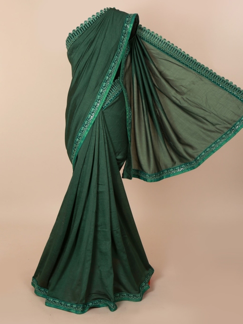 

Pothys Green Solid Pure Georgette Saree