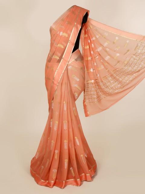 

Pothys Peach-Coloured Woven Design Pure Chiffon Saree