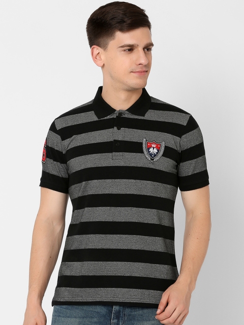 

MARCA Disati Men Black & Grey Striped Polo Collar T-shirt