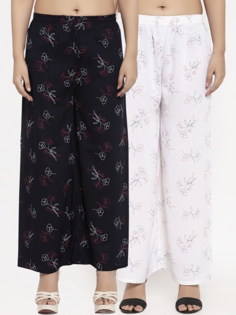 

KLOTTHE Women Pack Of 2 Black & White Printed Straight Palazzos